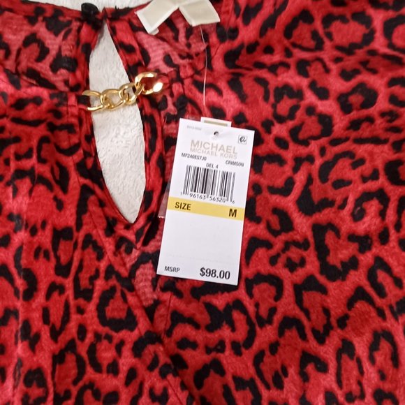 NWT  Michael Kors M Cheetah Print Chained V-Neck Assymetrical Hem Blouse Top - Picture 7 of 7